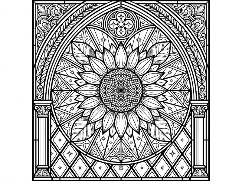 Stained Glass Flower Coloring Pages