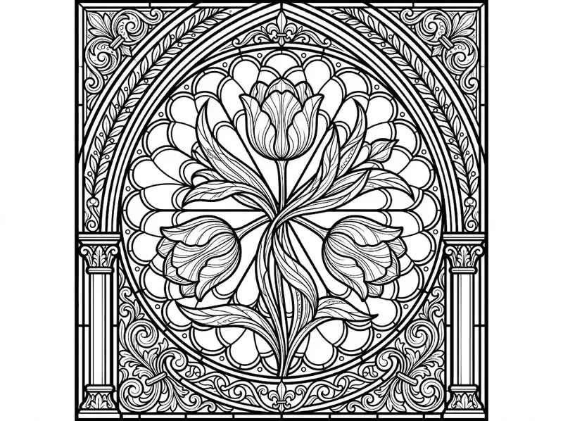 Stained Glass Flower Coloring Pages