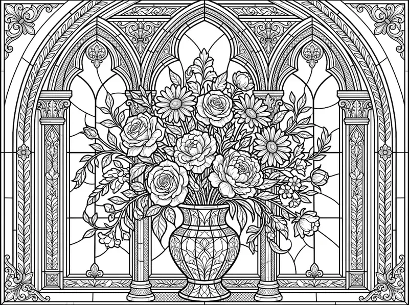 Stained Glass Flower Coloring Pages