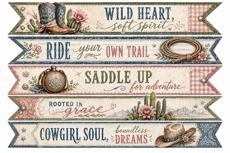 Western Decorative Word Banner Strips