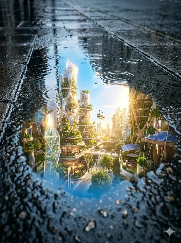 Solarpunk Reflections After Rain