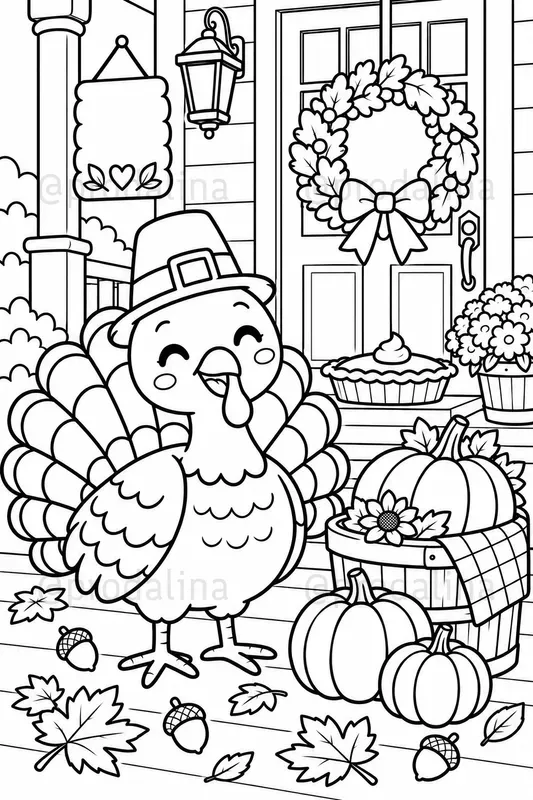 Cozy Fall Thanksgiving Coloring Pages