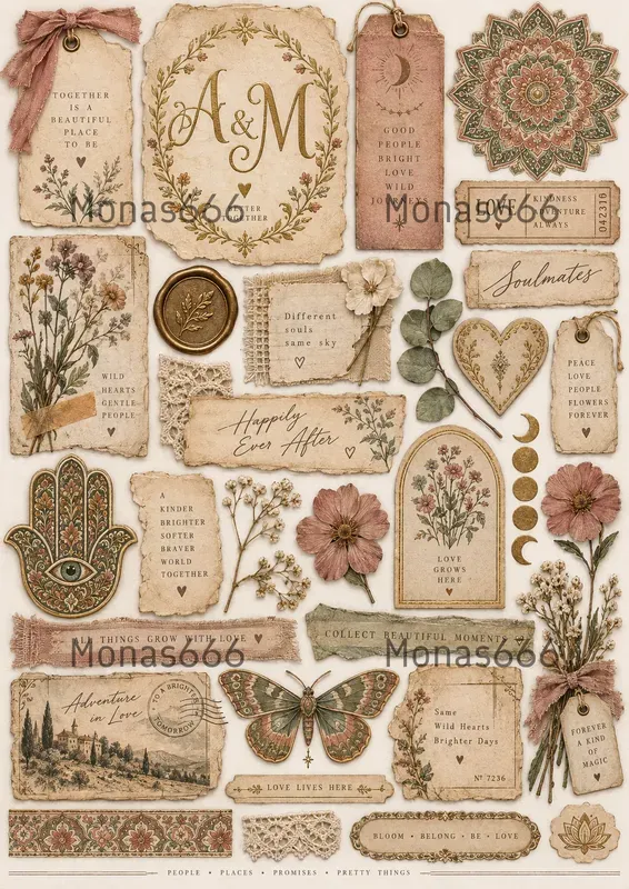 Boho Wedding Junk Journal Ephemera