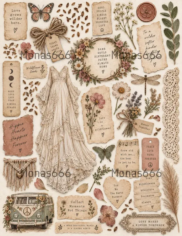 Boho Wedding Junk Journal Ephemera