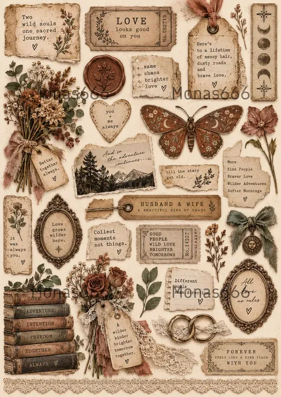 Boho Wedding Junk Journal Ephemera
