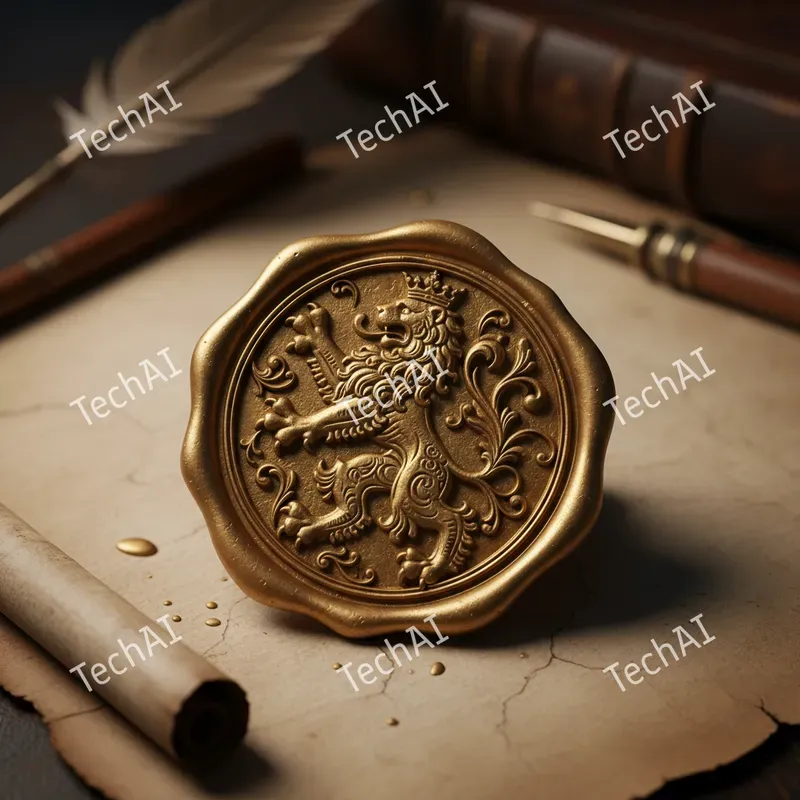 Ornate 3D Golden Wax Seal Art