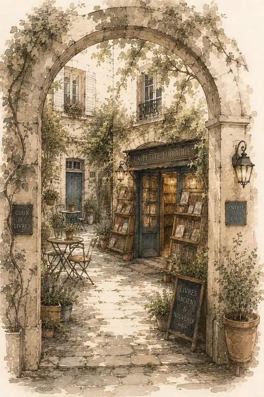 Tiny Paris Bookstores Ink Wash Art