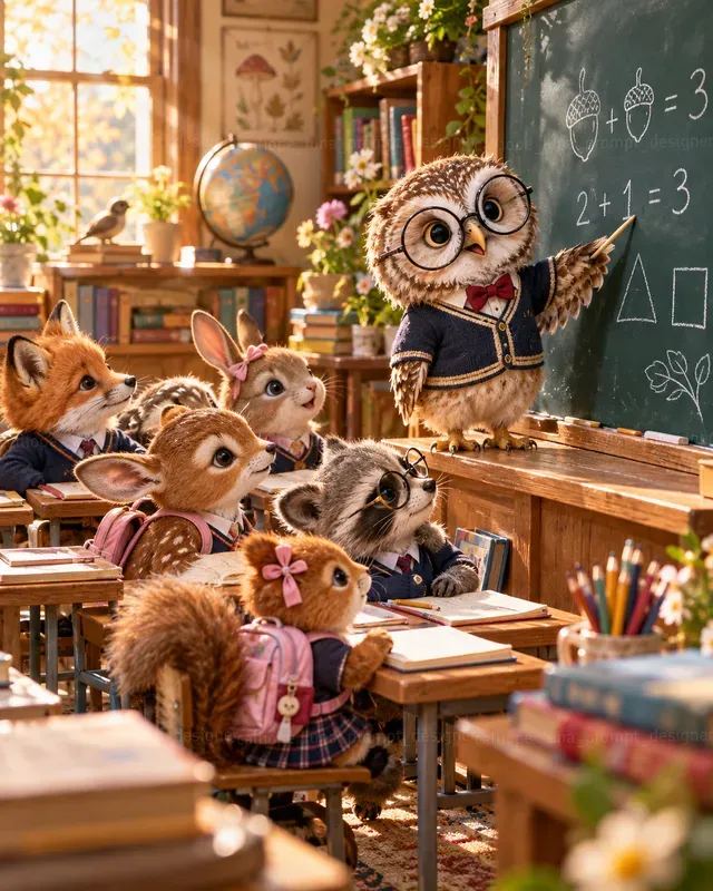 Hyperrealistic Baby Animal School Days
