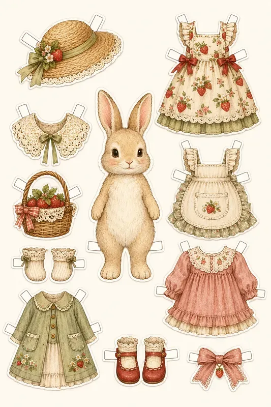 Strawberry Bunny Vintage Dressup Sheets