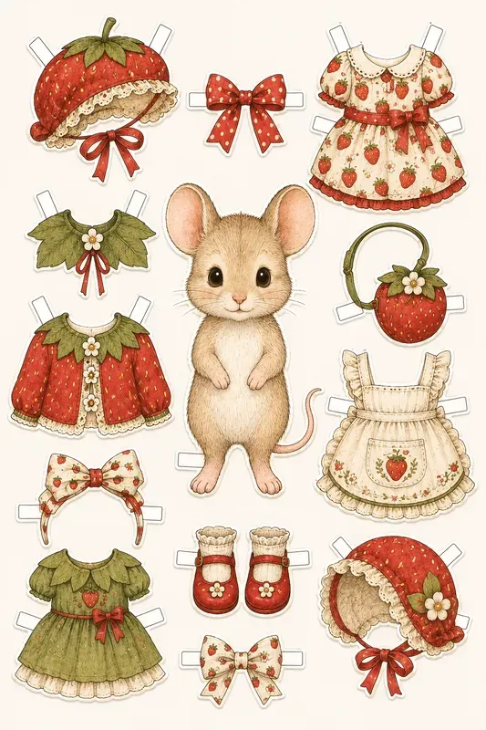 Strawberry Bunny Vintage Dressup Sheets