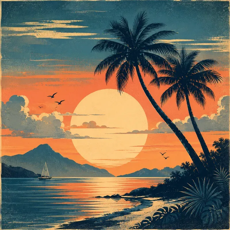 Retro Tropical Sunset Art