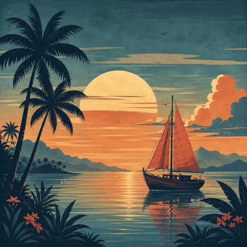 Retro Tropical Sunset Art