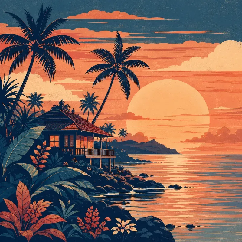 Retro Tropical Sunset Art
