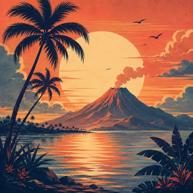 Retro Tropical Sunset Art