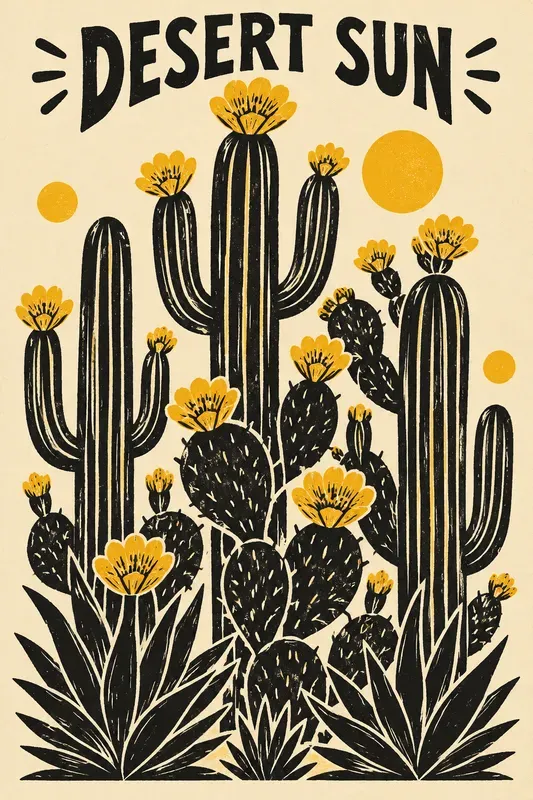 Folk Art Linocut Botanical Posters