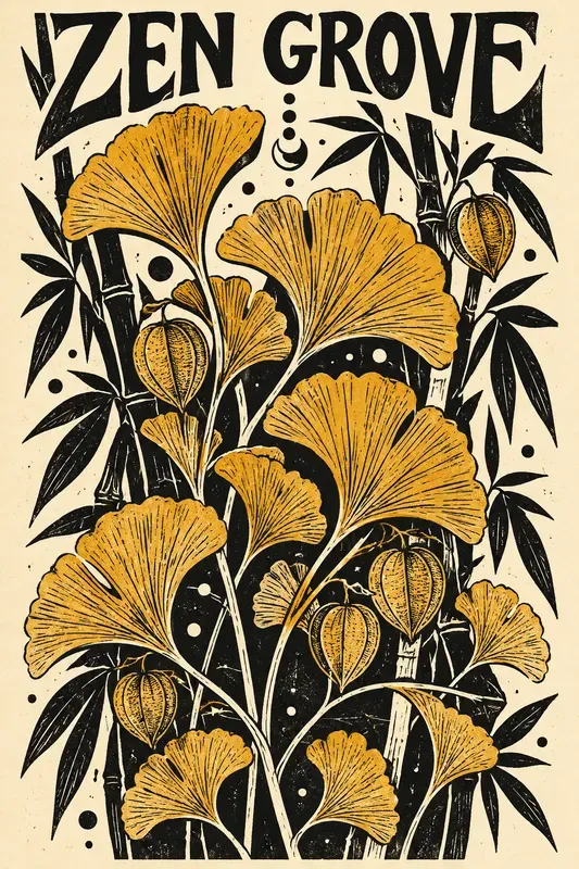 Folk Art Linocut Botanical Posters