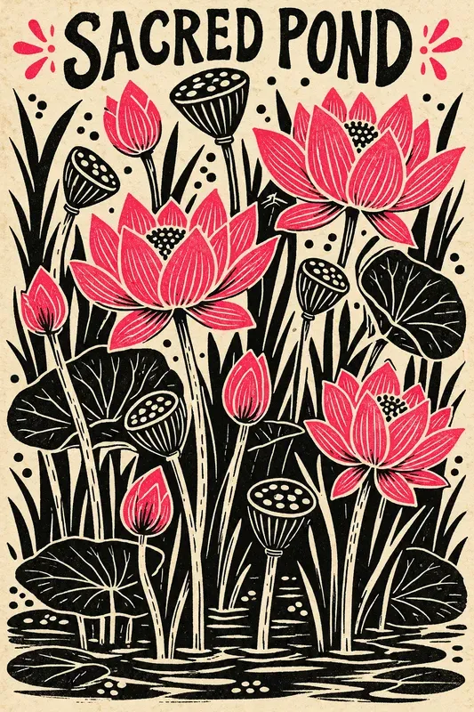 Folk Art Linocut Botanical Posters
