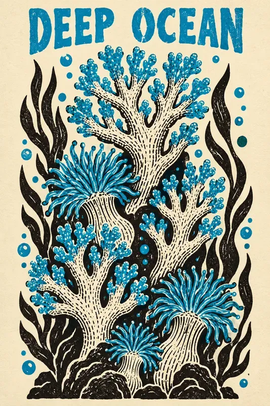 Folk Art Linocut Botanical Posters
