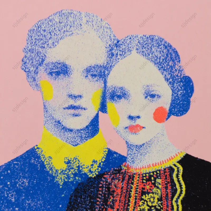 Risograph Pop Folk Illustration Style