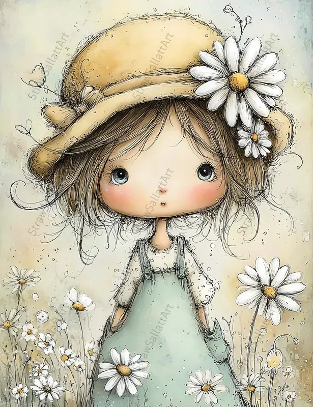 Summer Daisy Character Junk Journal Pages