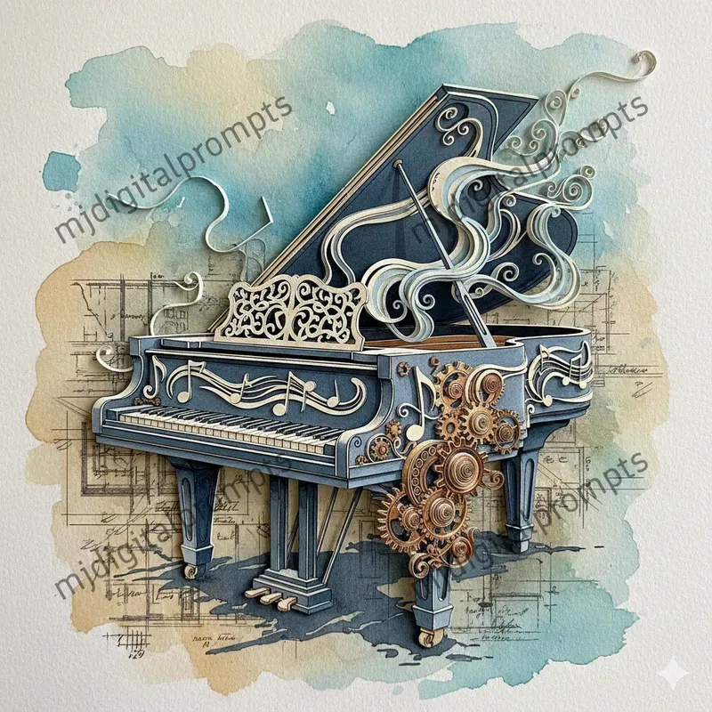 3D Vintage Mechanical Watercolor Art