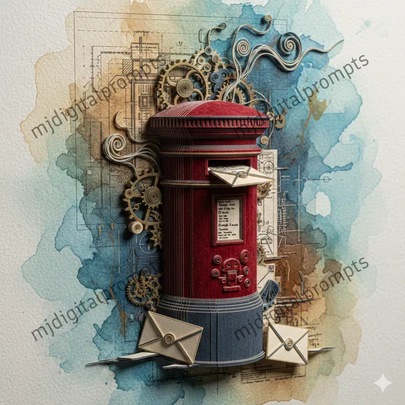 3D Vintage Mechanical Watercolor Art
