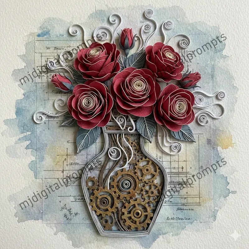 3D Vintage Mechanical Watercolor Art