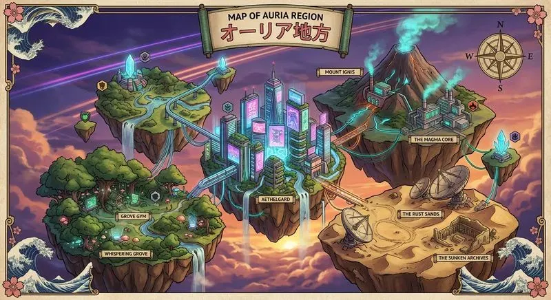 Pokémon Ghibli Cyberpunk Region Maps
