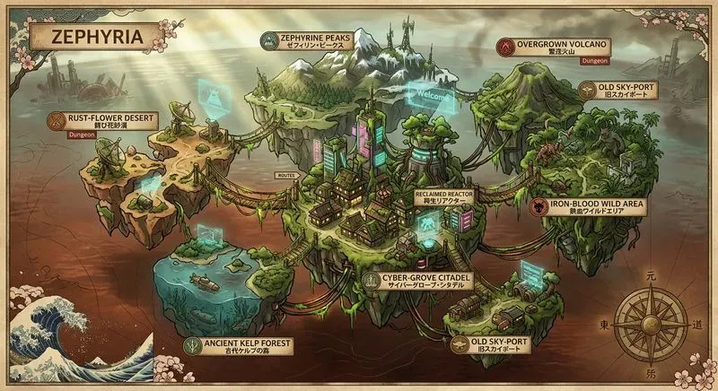 Pokémon Ghibli Cyberpunk Region Maps