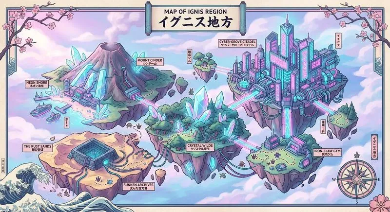 Pokémon Ghibli Cyberpunk Region Maps