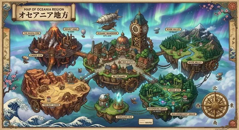 Pokémon Ghibli Cyberpunk Region Maps