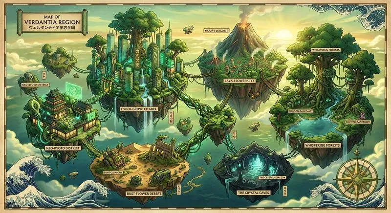Pokémon Ghibli Cyberpunk Region Maps