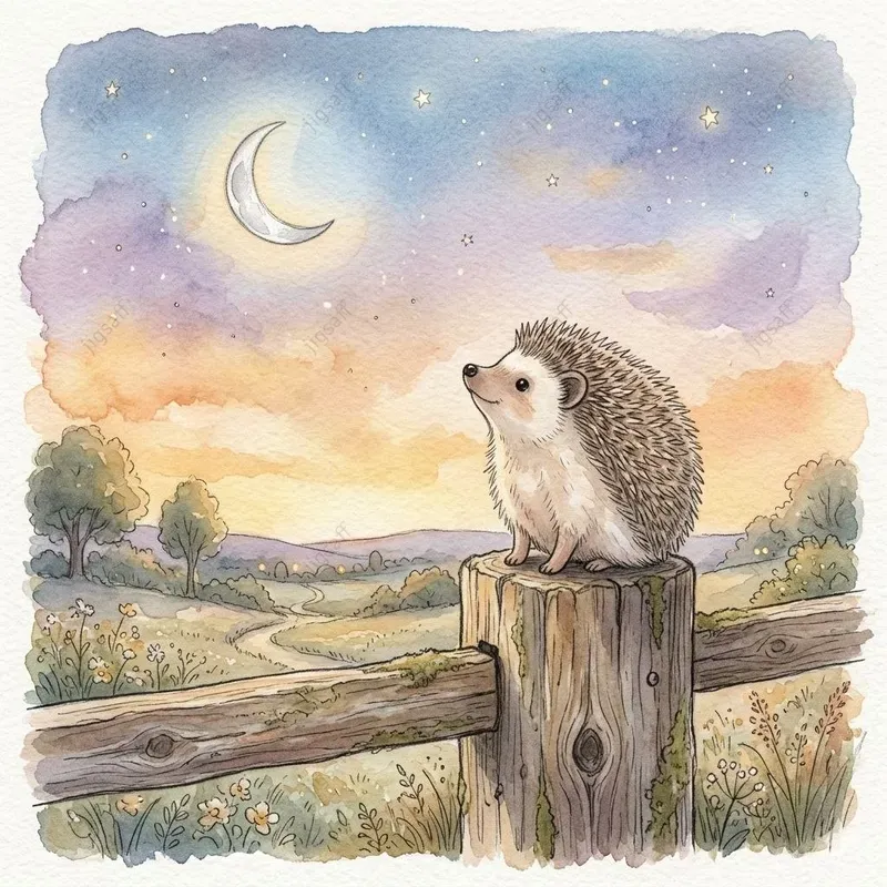 Cute Watercolor Hedgehog Storybook Art