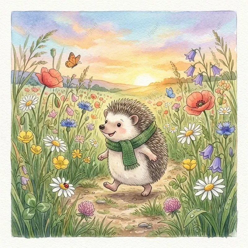 Cute Watercolor Hedgehog Storybook Art