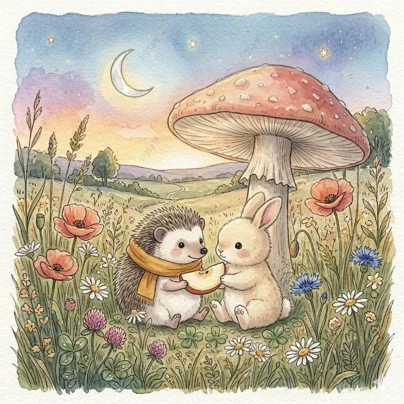 Cute Watercolor Hedgehog Storybook Art