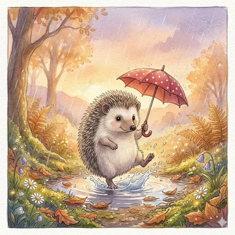 Cute Watercolor Hedgehog Storybook Art
