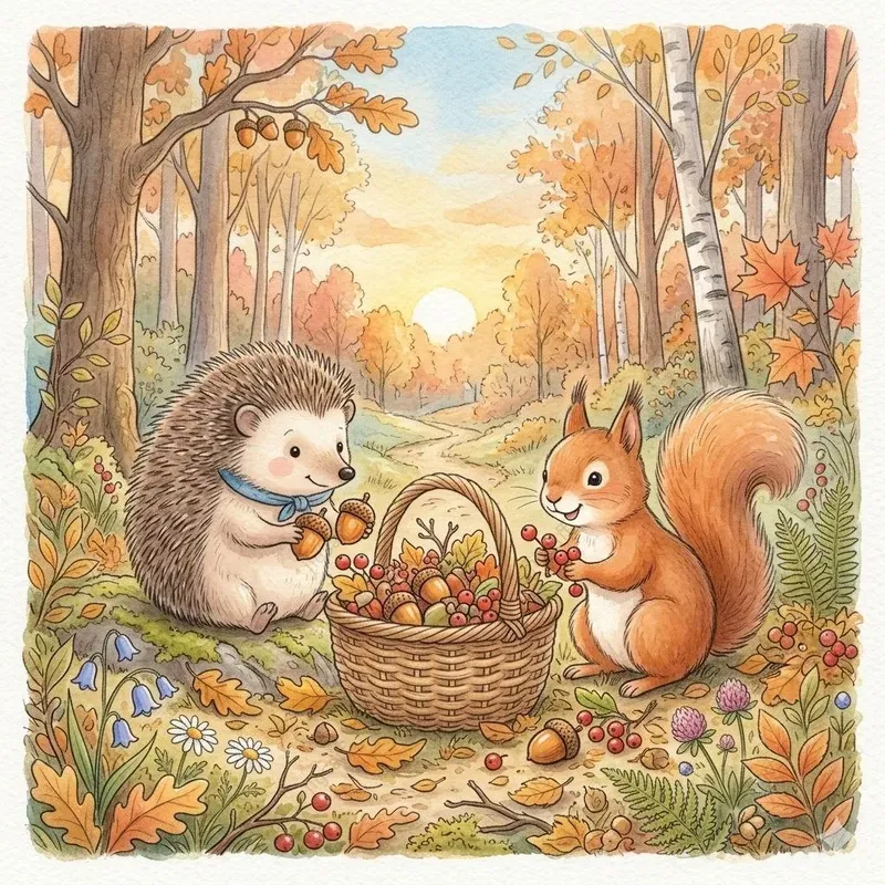 Cute Watercolor Hedgehog Storybook Art