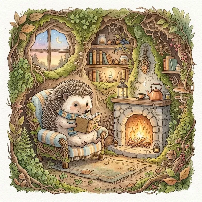 Cute Watercolor Hedgehog Storybook Art