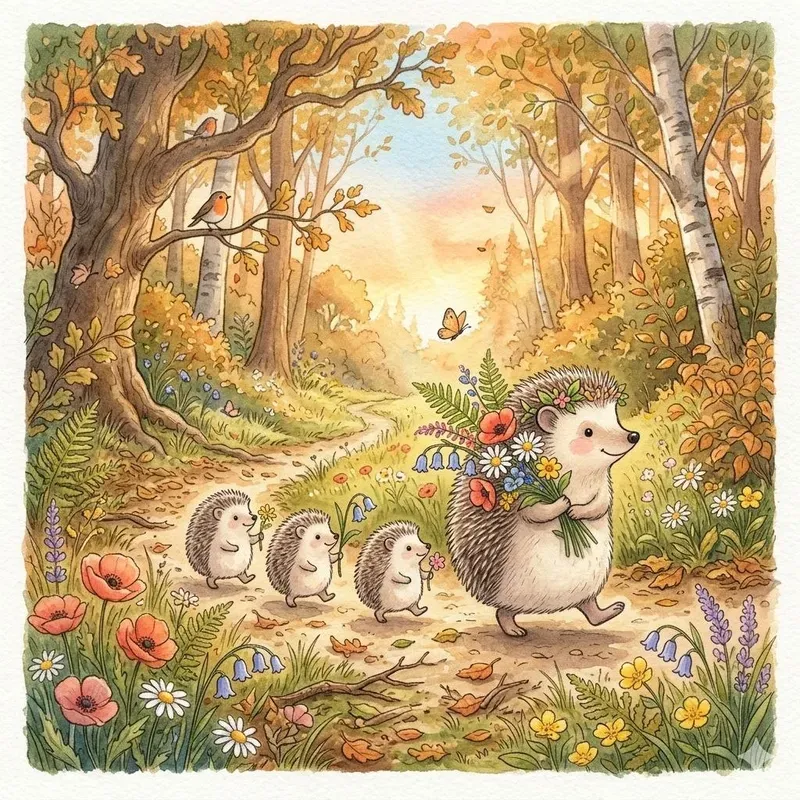 Cute Watercolor Hedgehog Storybook Art