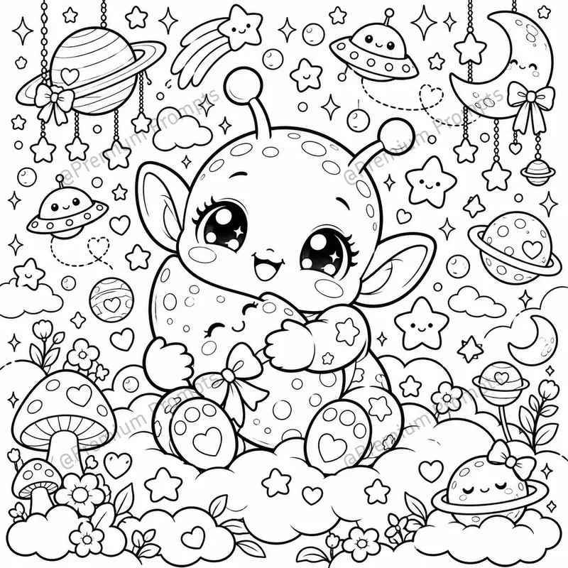 Super Cute Baby Alien Coloring Book Pages
