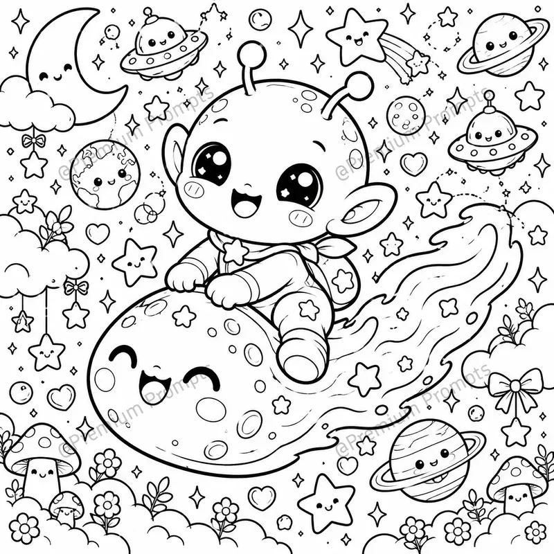 Super Cute Baby Alien Coloring Book Pages