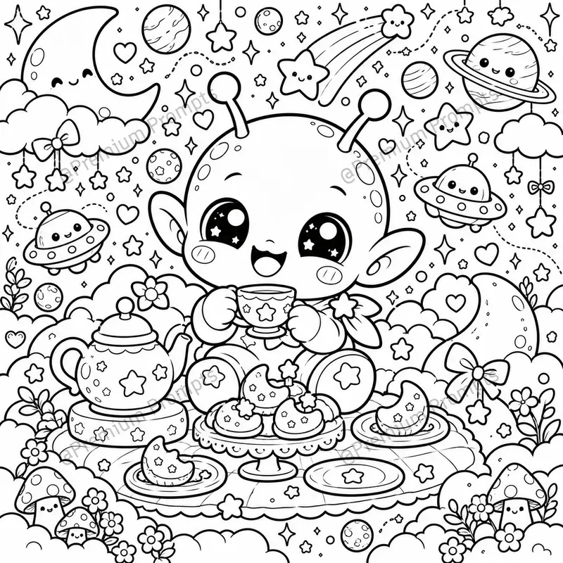 Super Cute Baby Alien Coloring Book Pages
