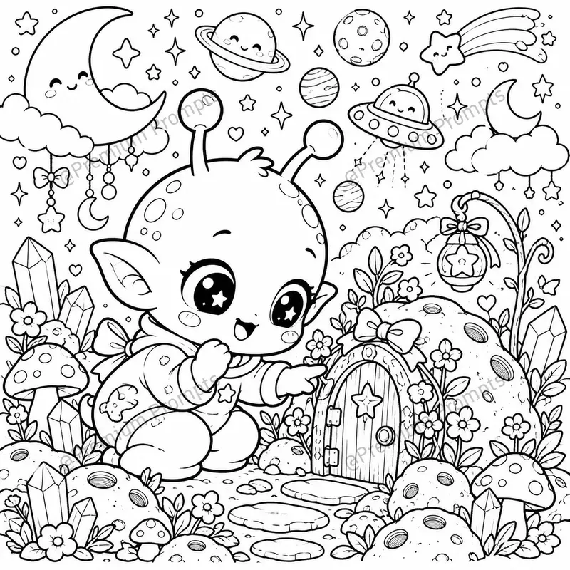 Super Cute Baby Alien Coloring Book Pages