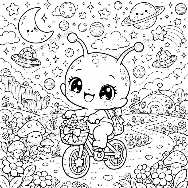 Super Cute Baby Alien Coloring Book Pages