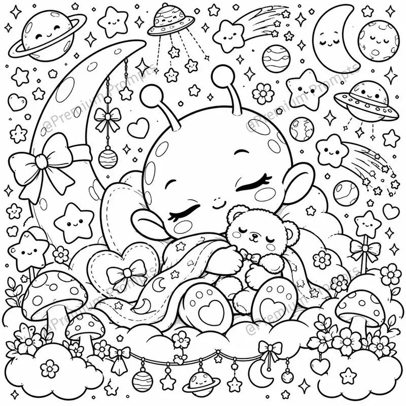 Super Cute Baby Alien Coloring Book Pages