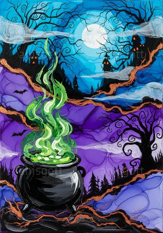 Halloween Haunted Night Ink Wall Art