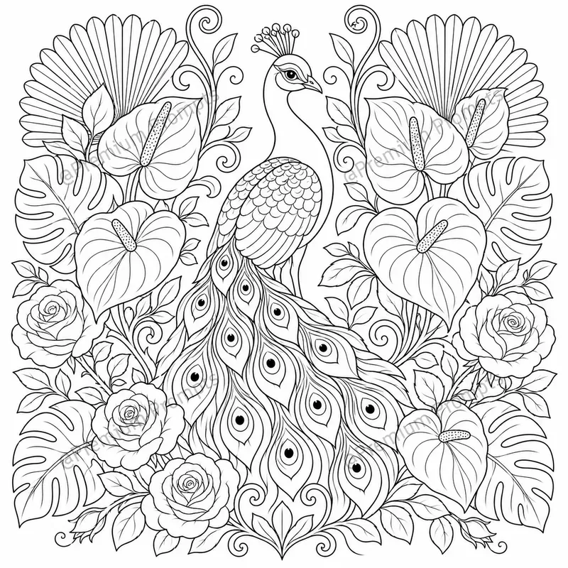 Decorative Flower And Bird Coloring Pages