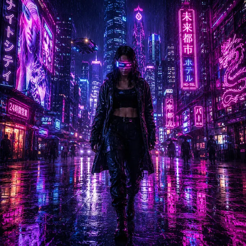Neon Rain Cyberpunk Metropolis Dreams