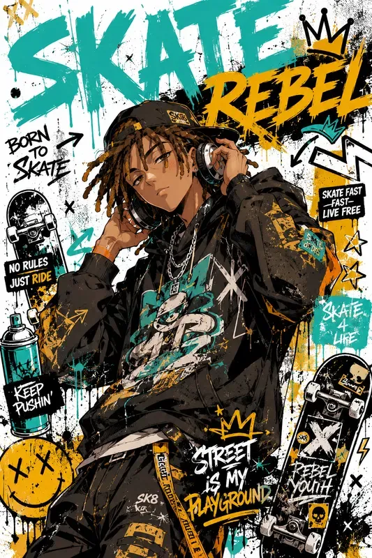 Anime Urban Graffiti Collage Posters