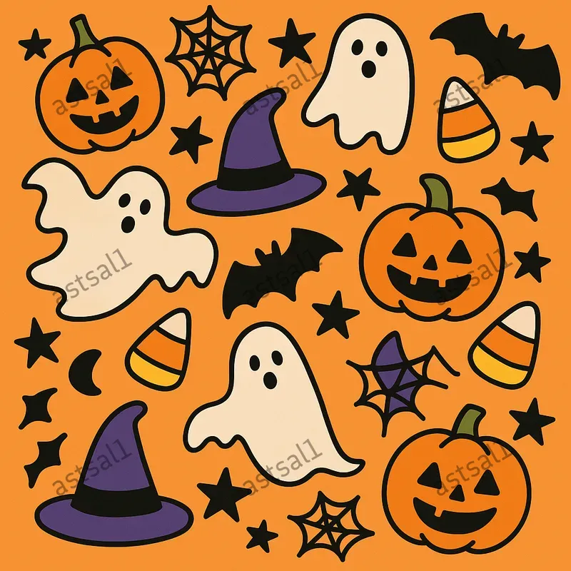 Doodle Spooky Halloween Seamless Patterns